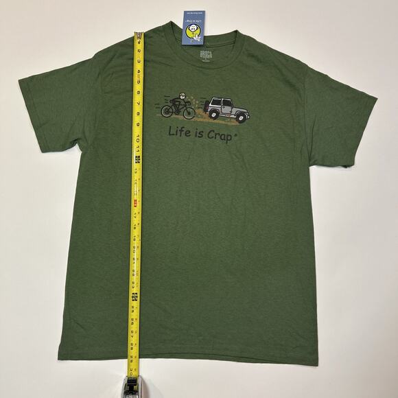 Life Is Crap Shirt Mens Size Large Green Short Sleeve Funny Comic Humor Tee - Picture 11 of 12